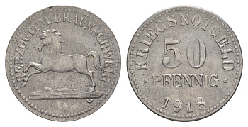 Брауншвейг 50 пфеннигов 1918 Funck 56.3, Men05 3454.4, Men18 4388.4 железо 4638-123