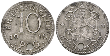 Рудольштадт (Тюрингия) 10 пфеннингов 1918 Funck 457.5A, Men18 27631.9 железо 4164-311