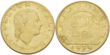 Италия 200 лир 1979 R, шестерня KM 105 алюминиевая бронза 4523-826