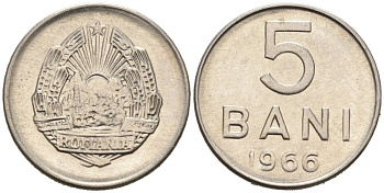 Румыния 5 бани 1966 год тип KM 92 сталь плакированная никелем 4564-643