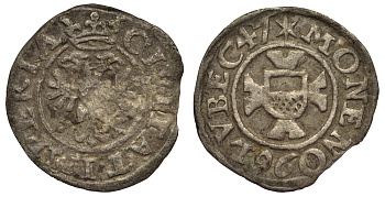 Любек зехлинг (6 пфеннигов) 1647 Behrens 449 серебро 1519-1534