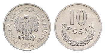 Польша 10 грошей 1969 Y AA47 алюминий UNC 4636-418