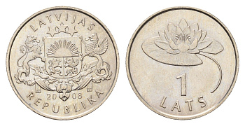 Латвия 1 лат 2008 Лилия KM 92 медно-никель UNC 4679-347