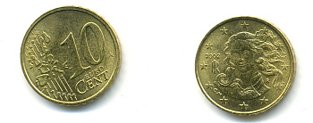 Италия 10 евроцентов 2002 KM 213 нордик  76-1241