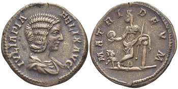 Римская Империя денарий 212 Юлия Домна, жена Септимия Севера, IVLIA PIA FELIX AVG, бюст императрицы / MATRI DEVM, богиня Кибела, Рим, 3,32 гр RIC 382 серебро 1073-18-54