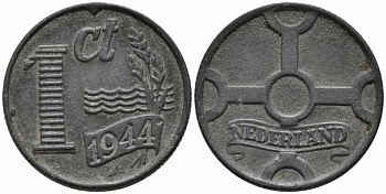 НИДЕРЛАНДЫ 1 ЦЕНТ 1944 ВИЛЬГЕЛЬМИНА (1890-1948) KM 170 цинк 112-446