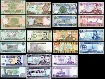 Ирак набор из 11 банкнот 1990-2002 Саддам Хусейн, военный выпуск Pick 77, 78b, 79, 80, 86, 74, 75, 85, 84, 87, 88 бумага UNC (пресс) 446-35-1