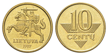 Литва 10 центов 1997 KM 106 никель латунь UNC 4615-113