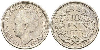 Нидерланды 10 центов 1939 Вильгельмина I (1890-1948) KM 163 серебро 4160-1242