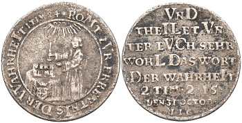 Германия медаль, жетон 1717 20 лет реформации, "слово истины", диаметр 22-22,4 мм., вес 2,16 гр. серебро 413-1822