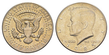 США 1/2 доллара (50 центов) 1985 P, Джон Кеннеди KM A202b медь плакированная медно-никелем aUNC 4517-546