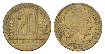 Аргентина 20 сентаво 1947 KM 42 алюминиевая бронза 4655-1024
