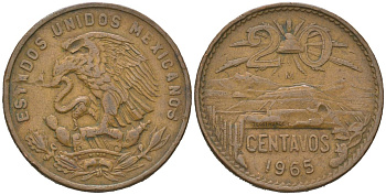 Мексика 20 сентаво 1965 Mo KM 440 бронза 186-625
