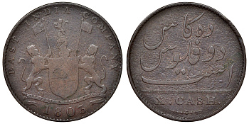 Британская Индия 10 кэш 1803 Британская Ост-Индская компания, Мадрасское президентство KM 319 медь 4116-732