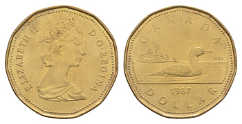 Канада 1 доллар 1987 Елизавета II (1952-2022), утка KM 157 никель плакированный алюминиевой бронзой 4637-952