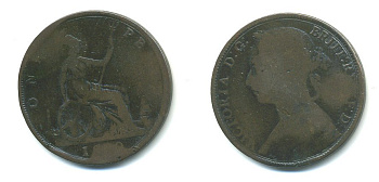 Великобритания 1 пенни ND (1874-1894) Виктория (1837-1901) KM 755, Spink 3954 бронза 54-2417