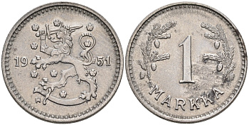 ФИНЛЯНДИЯ 1 МАРКА 1951 H KM 30b железо 4563-713