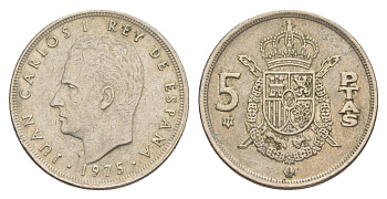 Испания 5 песет 1975 (77) Хуан Карлос I (1975-2014) KM 807 медно-никель 4650-115