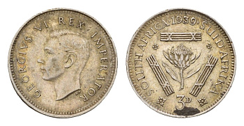 ЮАР 3 пенса 1939 Георг VI (1936-1952) KM 26 серебро 4669-646