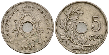 Бельгия 5 сантимов 1927 Belgique KM 66 медно-никель 4551-656