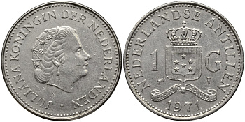 Нидерландские Антилы 1 гульден 1971 Юлиана (1948-1980) KM 12 никель 4171-211