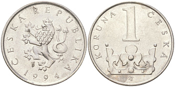 Чехия 1 крона 1994 KM 7 сталь плакированная никелем 4613-1029