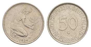 ФРГ 50 пфеннигов 1974 G KM 109, J. 384 медно-никель 4613-1134