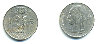 БЕЛЬГИЯ 1 ФРАНК 1962 BELGIQUE KM 142.1 медно-никель 25-431