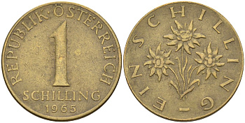Австрия 1 шиллинг 1965 KM 2886 алюминиевая бронза 4592-1014