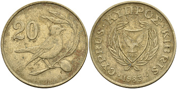 Кипр 20 центов 1983 птичка KM 57.1 никель латунь 4140-646