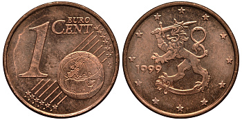 Финляндия 1 евроцент 1999 KM 98 сталь плакированная медью XF-UNC 4181-166