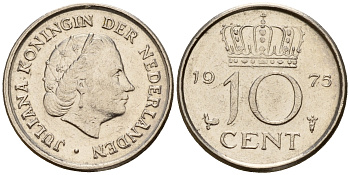 Нидерланды 10 центов 1975 Юлиана (1949-1980) KM 182 никель    4598-327
