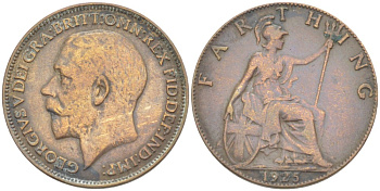 Великобритания 1 фартинг 1925 Георг V (1910-1936) KM 808.2, Spink 4060 бронза 4543-1036