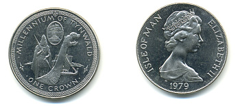 Остров Мэн 1 крона 1979 1000 летие Тинвальду (парламенту), корабль викингов КМ 46 медно-никель UNC 00-00