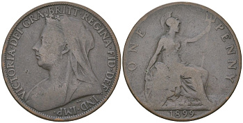 Великобритания 1 пенни 1899 Виктория (1837-1901) KM 790, Spink 3961 бронза    4590-1032