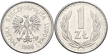 Польша 1 злотый 1986 MW KM 49.2 алюминий    4161-217