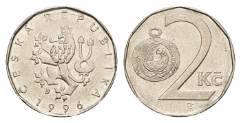 Чехия 2 кроны 1996 KM 9 сталь плакированная никелем aUNC 4632-527