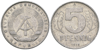 ГДР 5 пфеннигов 1975 A KM 9.1 алюминий 4625-1112