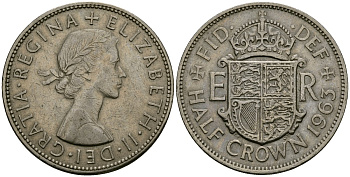Великобритания 1/2 кроны 1963 Елизавета II (1952-2022) KM 907, Spink 4145 медно-никель 4125-612