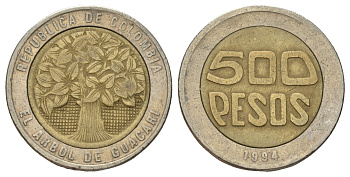 Колумбия 500 песо 1994 KM 286 биметалл 4159-527