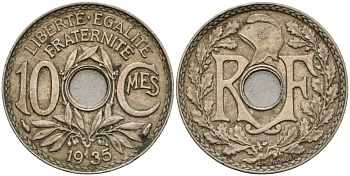 Франция 10 сантимов 1935 KM 866a, Le Franc 138.3 медно-никель 4143-1027