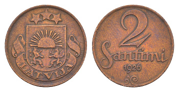 Латвия 2 сантима 1926  KM 2 бронза    4658-1149