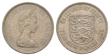 Джерси 10 новых пенсов 1968 герб, Елизавета II (1952-2022) KM 33 медно-никель    4660-231