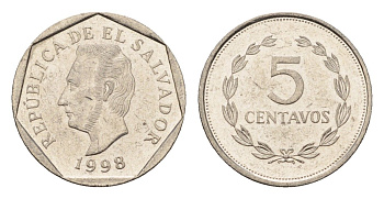 Сальвадор 5 сентаво 1998 KM 154b сталь плакированная никелем aUNC 4643-811
