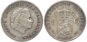 Нидерландские Антилы 1 гульден 1964 Юлиана (1948-1980) KM 2 серебро 36-1047