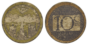 Бельгия, Гент 10 сантимов 1920 LA BLU-GT5.1 картон 413-6743