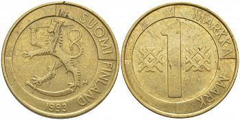 ФИНЛЯНДИЯ 1 МАРКА 1993 M KM 76 алюминиевая бронза 4448-332