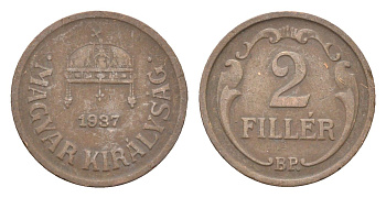 Венгрия 2 филлера 1937 BP KM 506 бронза 4665-453