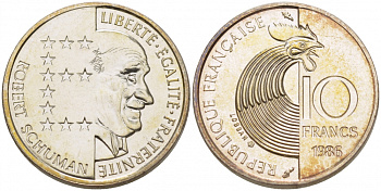 Франция 10 франков 1986 100 лет со дня рождения Роберта Шумана KM 958а серебро UNC 1074-6-41