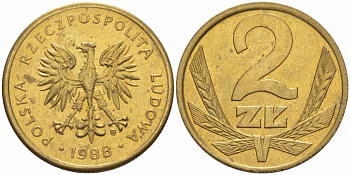 Польша 2 злотых 1988 MW KM 80.2, Parchimowicz 218c латунь 60-344